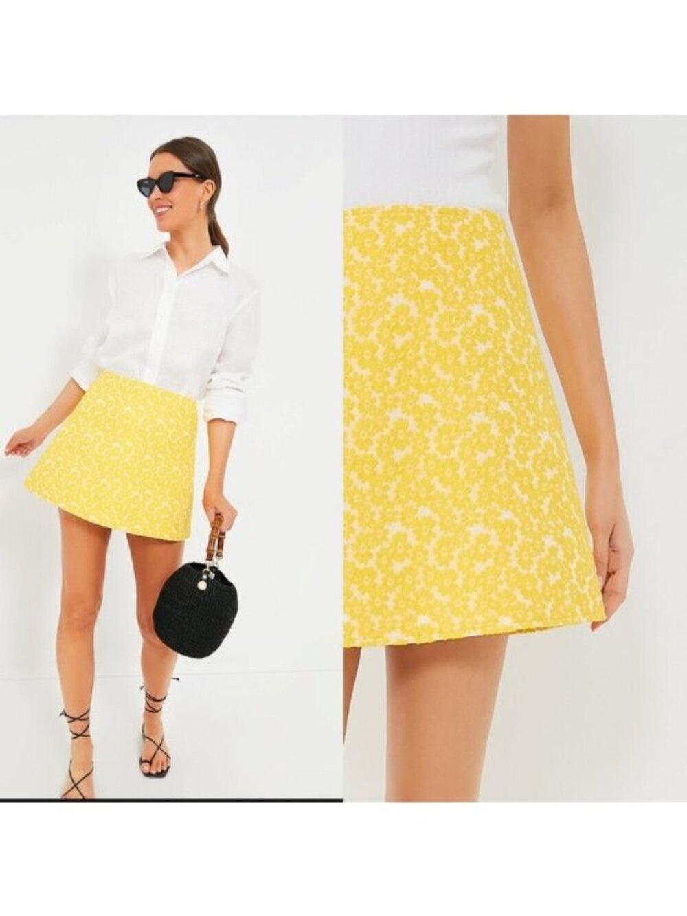 Tuckernuck NEW Yellow Jacquard Daisy Floral Retro Meg Mini Skirt Size XS - Picture 8 of 8
